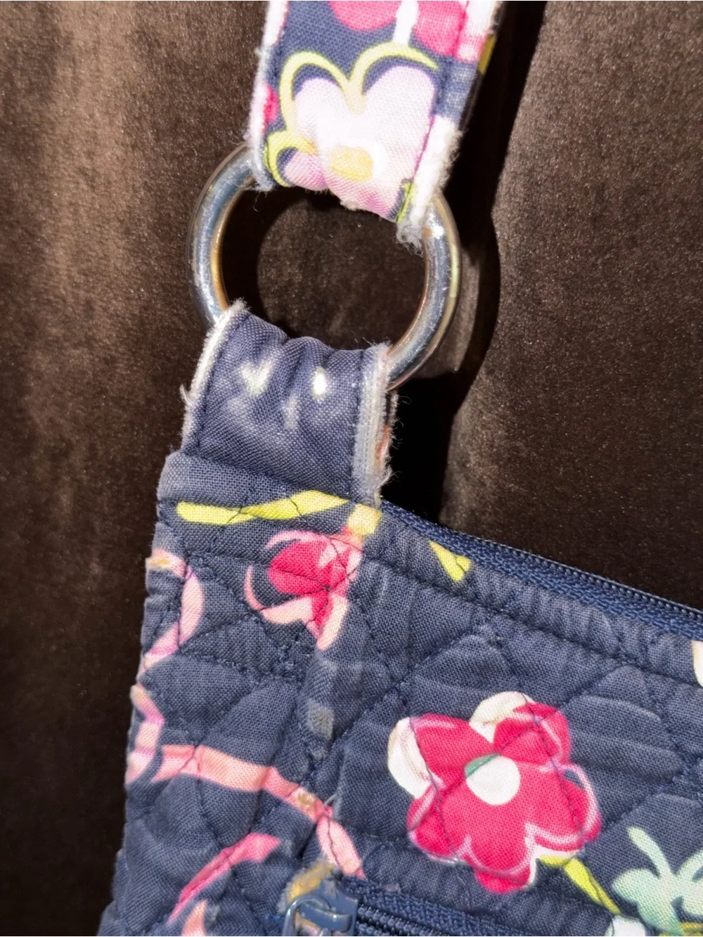 Vera Bradley Navy Floral Quilted Crossbody with Pink Accents